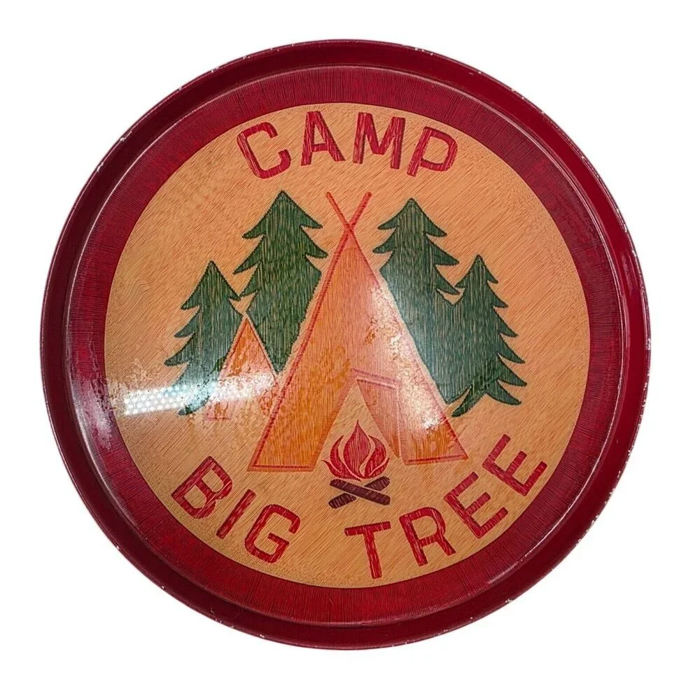 West Elm Fishs Eddy Camp Big Tree Round Metal Tray 14”D Rustic Cabin Decor